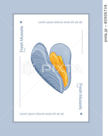Fresh tasty seafood clam, shellfish in seashell vector hand drawn poster design with text space. 80906738