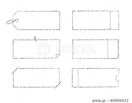 タグ 札 チケット 見出し ポイント ラベルのフレームイラストセット 線 モノクロ 手描き風 のイラスト素材