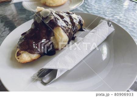 Breakfast continental fresh Croissants with Chocolate Breakfast continental fresh Croissants with Chocolate 80906933