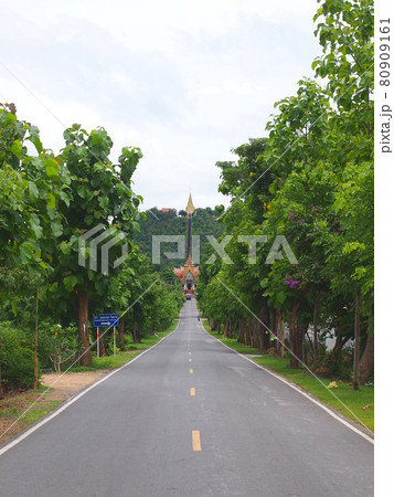 ワット・プラ・プッタバート・タークパー寺院（タイ・ランプーン県）と山頂の仏塔 80909161