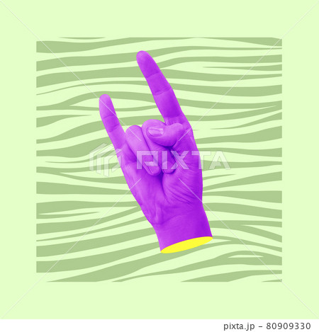 Contemporary art collage. Human hand isolated over light background. Gestures, signs Contemporary art collage. Human hand isolated over light background. Gestures, signs 80909330