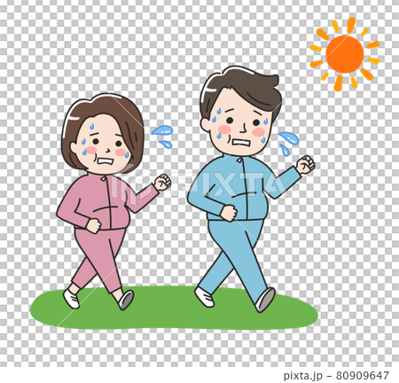ダイエットで 頑張ってウォーキングするメタボな男女 イラスト素材のイラスト素材