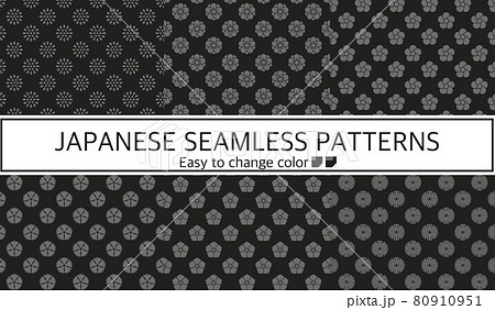 和柄　モノクロ　シームレスパターン　セット 80910951