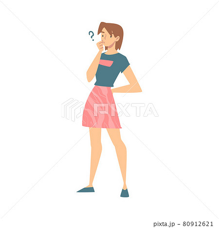 Thoughtful Woman Character and Question Mark Thinking Over the Matter Vector Illustration Thoughtful Woman Character and Question Mark Thinking Over the Matter Vector Illustration 80912621