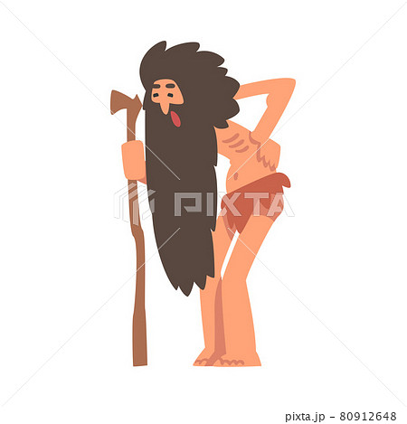 Primitive Old Man Character from Stone Age Wearing Animal Skin Leaning on Cane Having Backache Vector Illustration Primitive Old Man Character from Stone Age Wearing Animal Skin Leaning on Cane Having Backache Vector Illustration 80912648