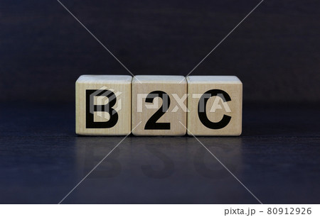 B2C - business to customer symbol. Concept word 'B2C - business to customer' on cubes on a beautiful grey background. Business and B2C - business to customer concept. Copy space. 80912926
