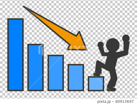 Illustration of a person who rejoices in achieving a goal to reduce 80913697