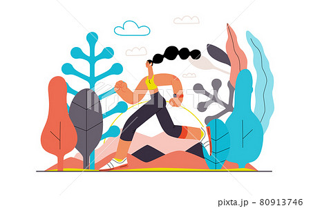 Runners - a woman running and exercising outside 80913746