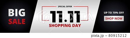 11.11 Shopping day big sale promotion wide horizontal banner design template. 80915212