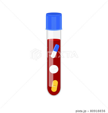 Blood sample with drugs. Doping control in sport. Positive result of post accident drug testing. Vector cartoon illustration 80916656