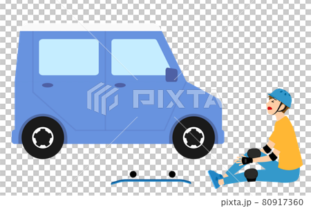 Boy with skateboarding trouble, accident, car contact 80917360