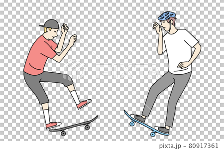 スケートボードのトラブル、事故、他のスケーターと衝突する男性 スケートボードのトラブル、事故、他のスケーターと衝突する男性 80917361