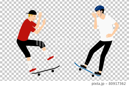 スケートボードのトラブル、事故、他のスケーターと衝突する男性 スケートボードのトラブル、事故、他のスケーターと衝突する男性 80917362