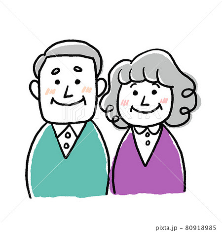 笑顔のシニア夫婦または両親のイラスト、シンプルなベクターイラストのイラスト素材 [80918985] - PIXTA
