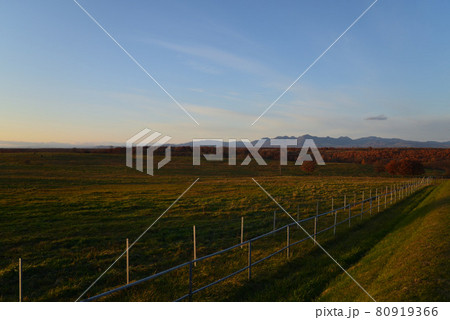 十勝牧場展望台からの夕景 80919366