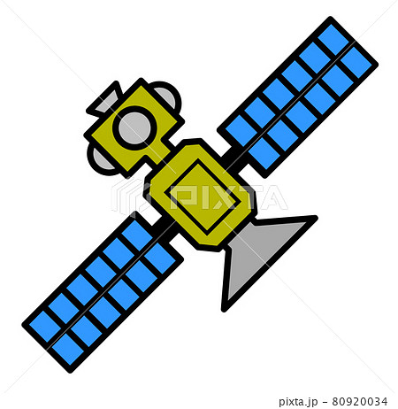 宇宙空間にある人工衛星のシンプルなイラストのイラスト素材