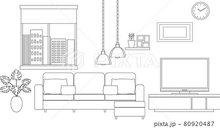 リビング インテリア セット 線画 80920487