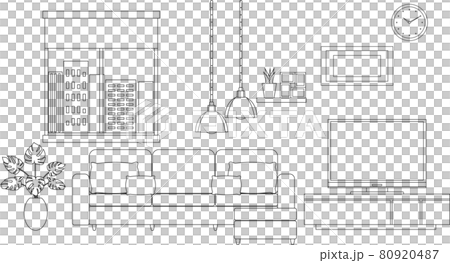 リビング インテリア セット 線画 80920487