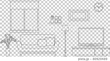 Living interior set line drawing Living interior set line drawing 80920489
