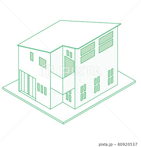 一戸建て住宅マイホームのイラスト線画ラインアート二階建て　アイソメトリックス立体イラスト 80920537