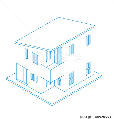 一戸建て住宅マイホームのイラスト二階建て アイソメトリックス立体イラストのイラスト素材