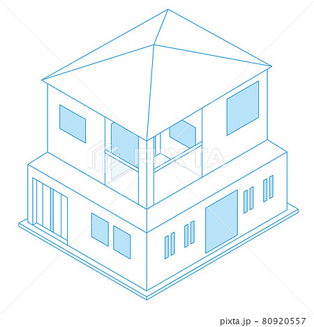 一戸建て住宅マイホームのイラスト二階建て アイソメトリックス立体イラストのイラスト素材