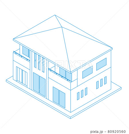 一戸建て住宅マイホームのイラスト二階建て　アイソメトリックス立体イラスト 80920560