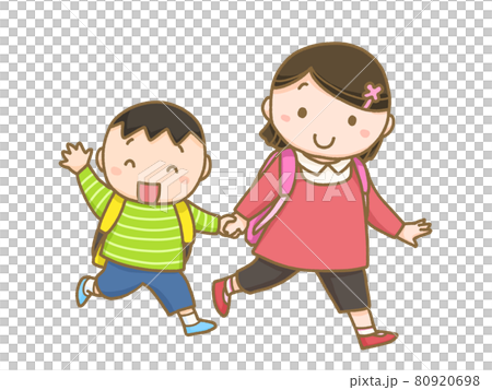 手をつないで歩いている子供たち 80920698