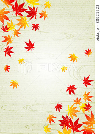 紅葉と流水の和紙風背景緑タテ 紅葉と流水の和紙風背景緑タテ 80921223
