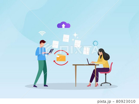file sharing, file transfer encrypted form, document transfer, move concept,  Flat style cartoon illustration vector 80923010