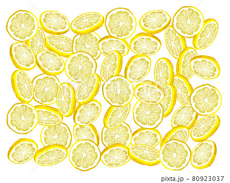 手描き水彩厚塗りの輪切りレモン 長方形埋めつくしフレームイラストのイラスト素材