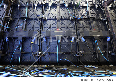 Big Screen Monitor Display LED Panels, backside rear view with black blue cable Big Screen Monitor Display LED Panels, backside rear view with black blue cable 80923503