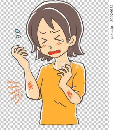 アレルギー症状のかゆみや咳で困っている女性 80924672