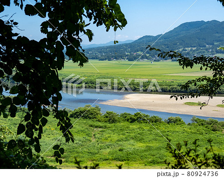 平泉　高館からの北上川の眺め　8月 80924736