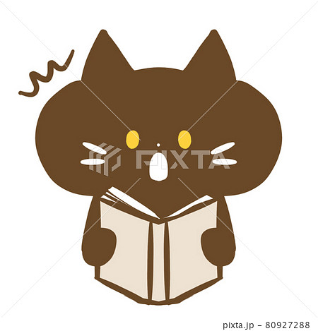 本を読むネコちゃん　くろ猫　驚く 80927288