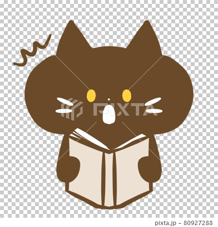 本を読むネコちゃん　くろ猫　驚く 80927288