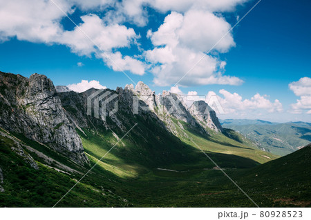 High altitude mountain landscape under blue sky 80928523