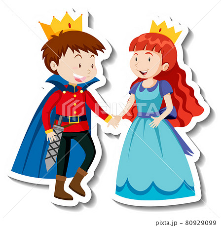 Prince And Princess Cartoon Character Stickerのイラスト素材