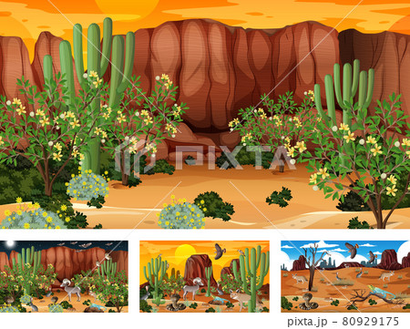 Different desert forest scenes with animals and plants Different desert forest scenes with animals and plants 80929175