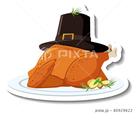 Roasted chicken on a plate with hat 80929622