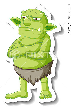 Green goblin or troll cartoon character sticker 80929624