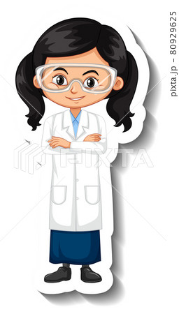 Cartoon character sticker with a girl in science gown 80929625