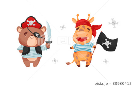 Cute Little Animals Pirates Set Funny Bear のイラスト素材