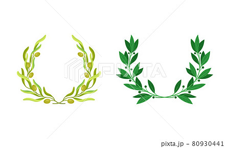 Decorative floral wreath made of green leaves set. Invitation, greeting card, banner, frame design cartoon vector illustration 80930441