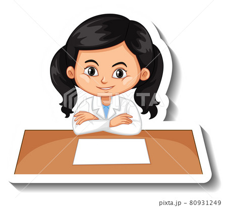 Cartoon character sticker with a girl in science gown 80931249