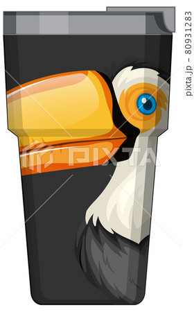 A black thermos flask with toucan bird pattern 80931283