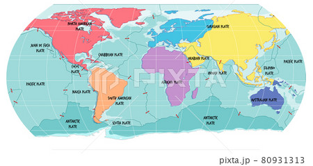 World Map Showing Tectonic Plates Boundariesのイラスト素材
