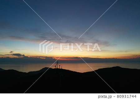 佐多岬半島の夕景の空撮 佐多岬半島の夕景の空撮 80931744