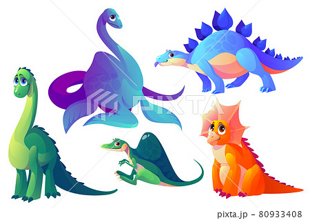 Vector cartoon dinosaurs, fossil animals 80933408