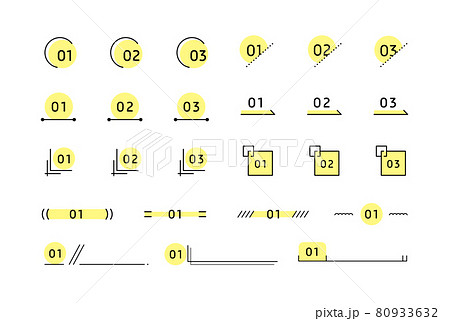 数字のフレームセット　シンプル　番号　ナンバー　イラスト　飾り罫　あしらい　装飾　素材 80933632